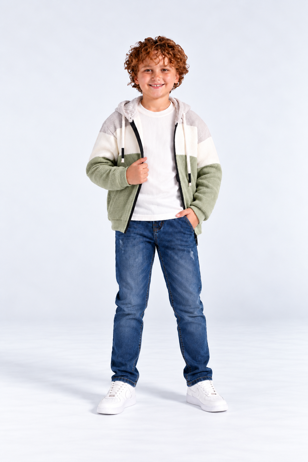 Boys' Colour-Block Knit Hooded Jacket with T-Shirt