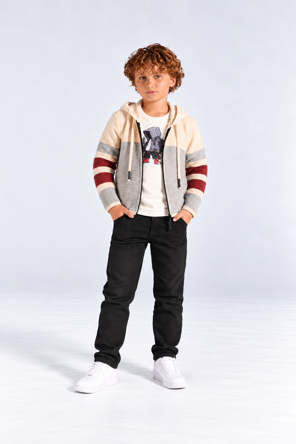 Boys' Velour Hooded Jacket with T-Shirt