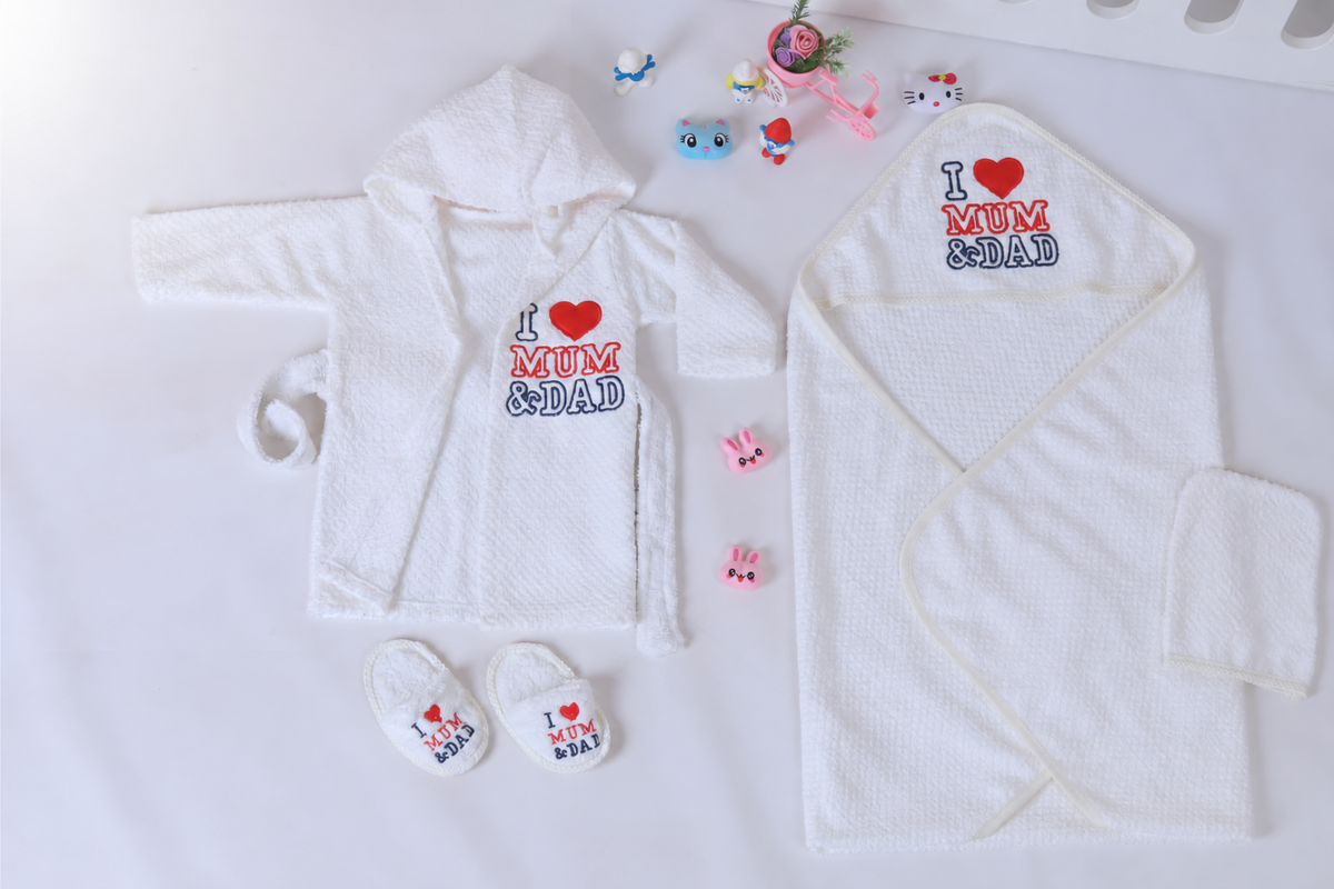 Baby Bathrobe Set – 4 Pieces - White