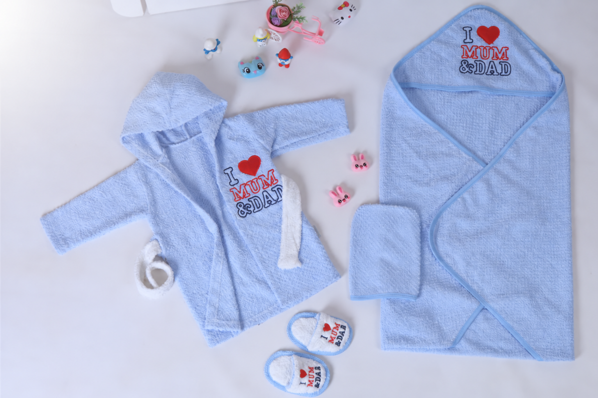 Baby Bathrobe Set – 4 Pieces - Blue