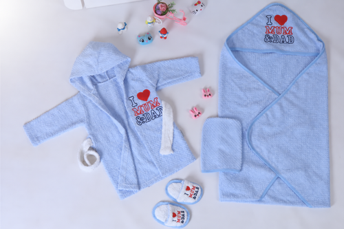 Baby Bathrobe Set – 4 Pieces - Blue