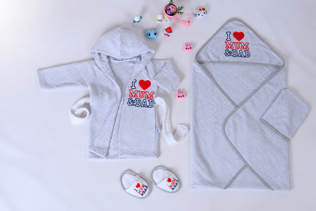 Baby Bathrobe Set – 4 Pieces - Gray