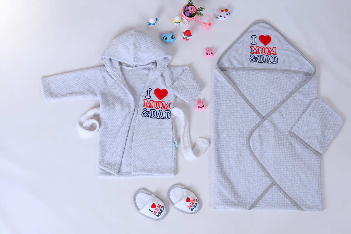 Baby Bathrobe Set – 4 Pieces - Gray