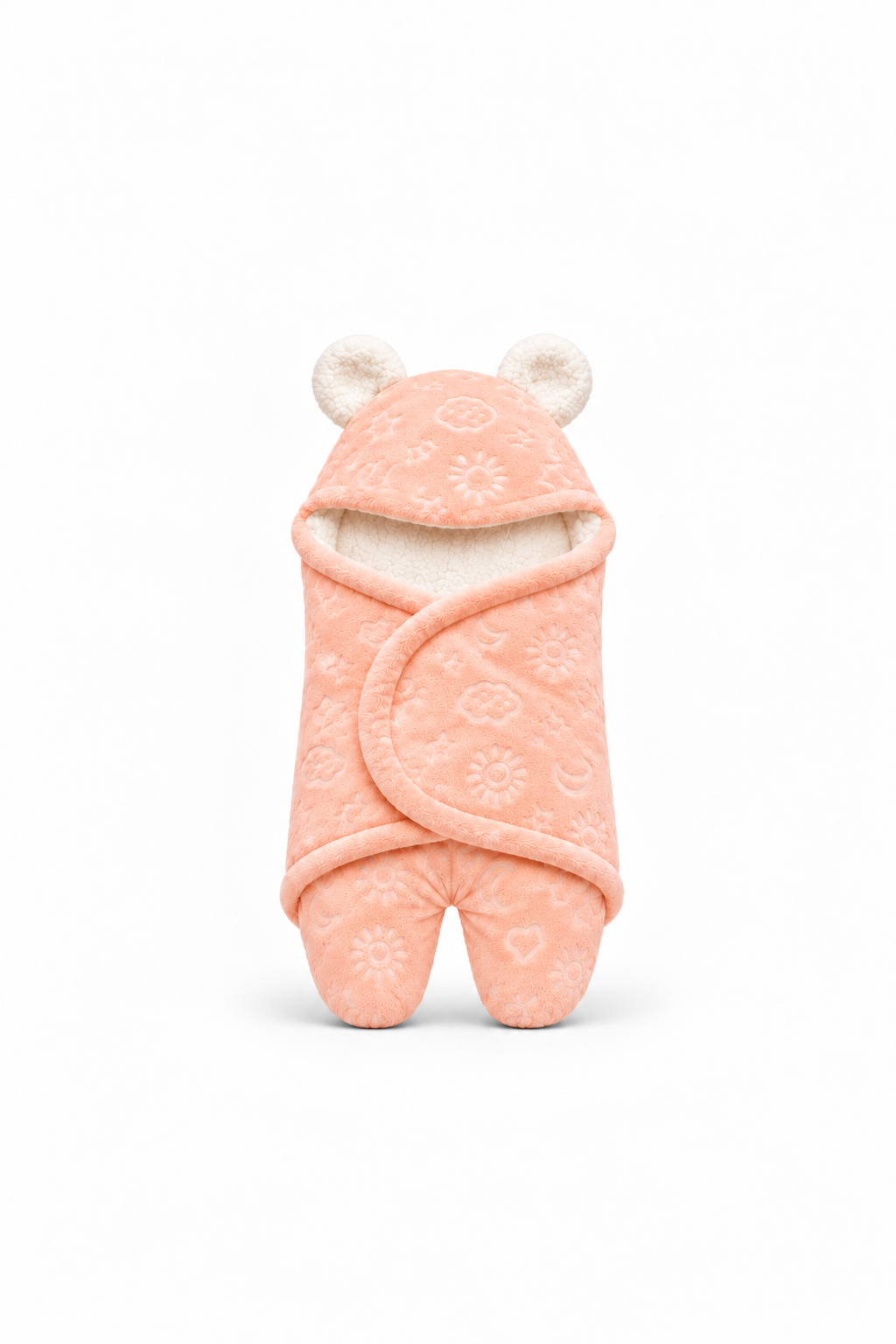 Smurfs Embossed Hooded Swaddle Wrap with Bear Ears - Peach