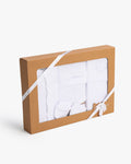White Unisex Baby Gift Set – 5-Piece Soft Cotton Layette Box (Crown & "Baby" Embroidery)