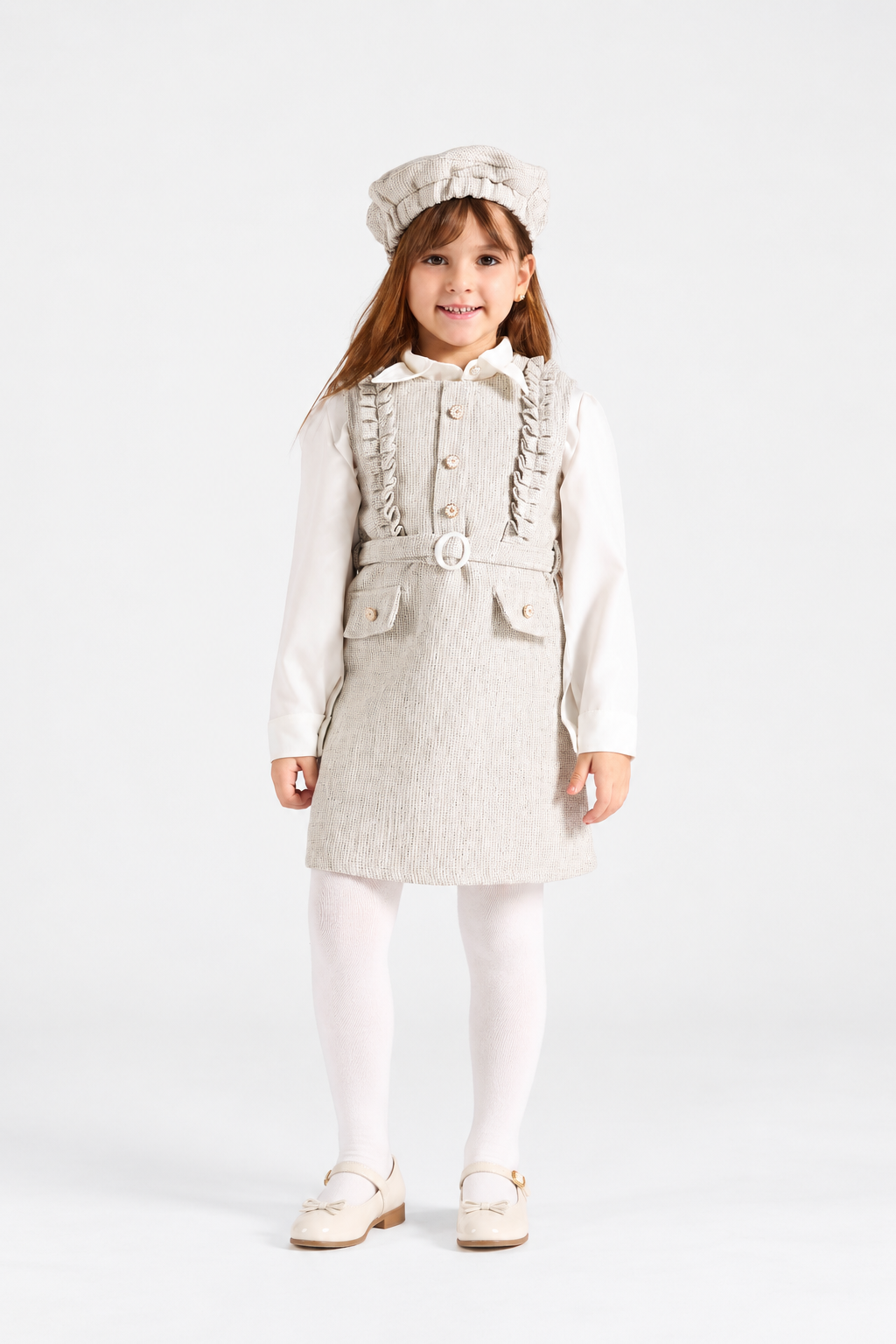 Girls' Flannel Pinafore Dress - Off White