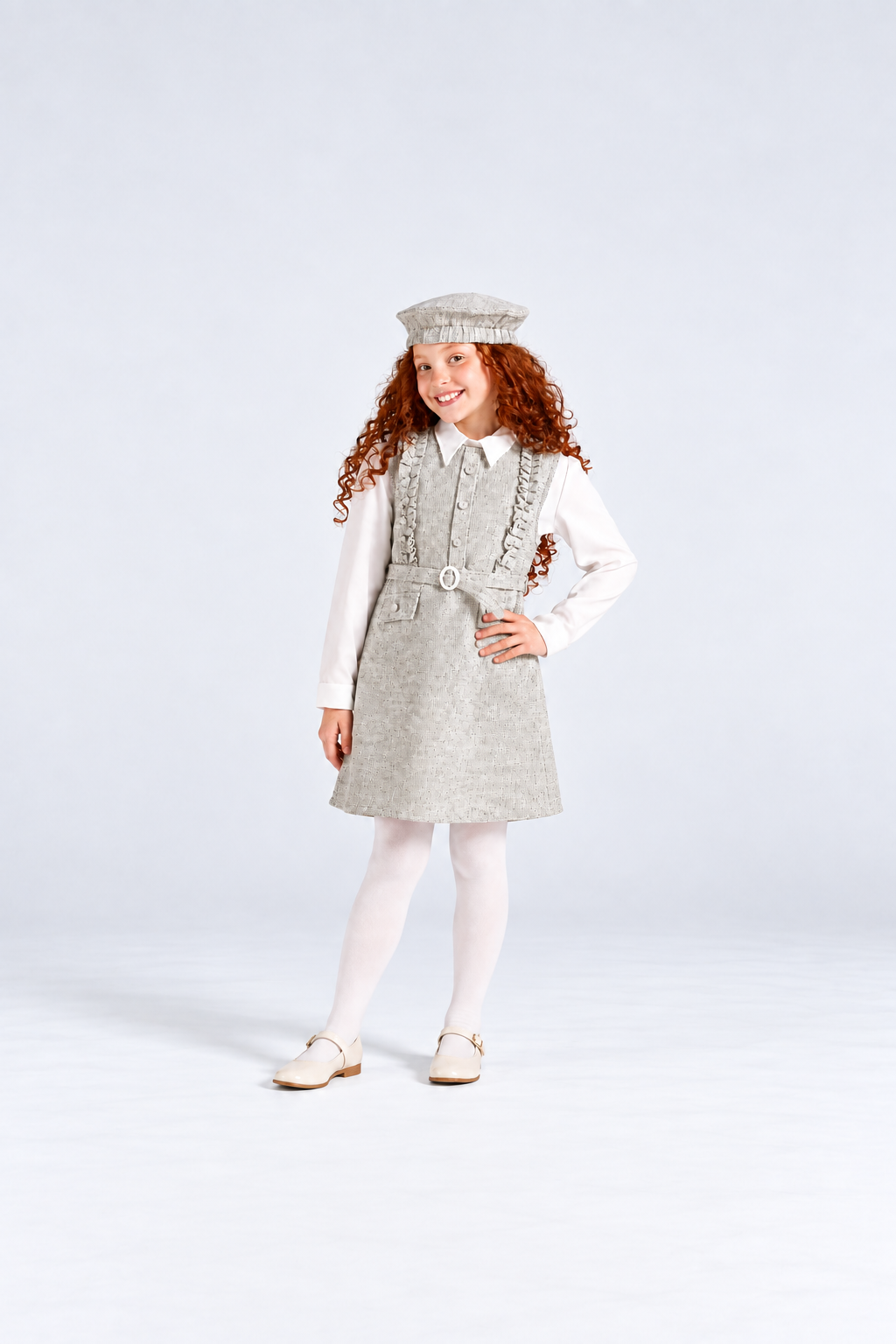 Girls' Flannel Pinafore Dress with Beret