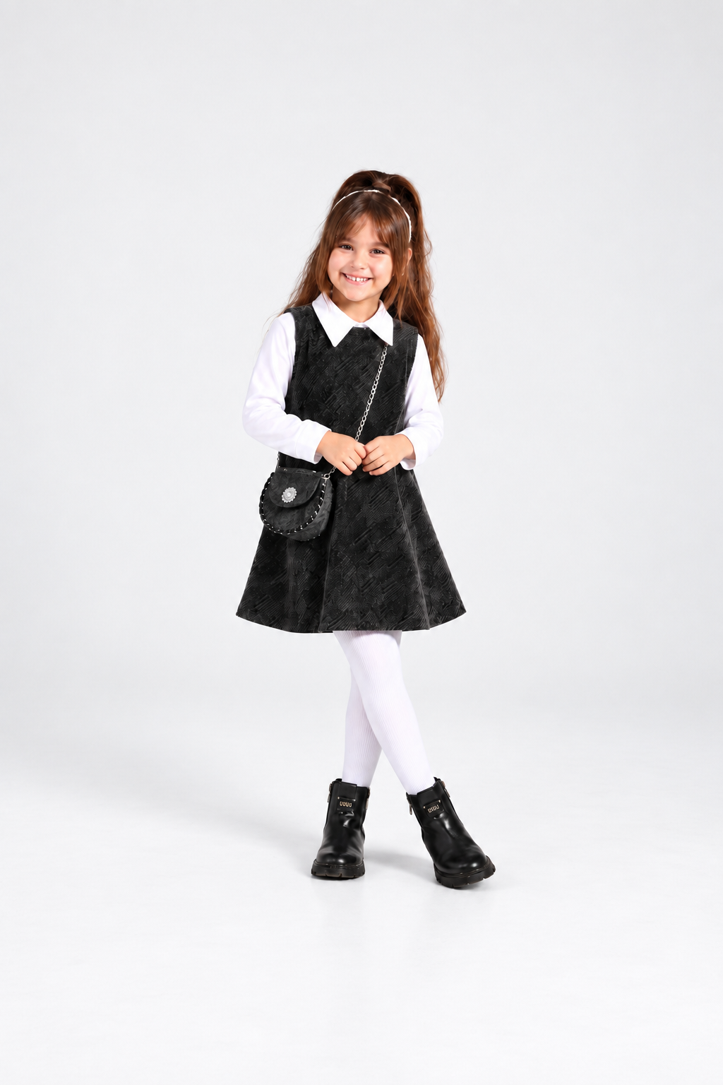 Girls' Velour Pinafore Dress