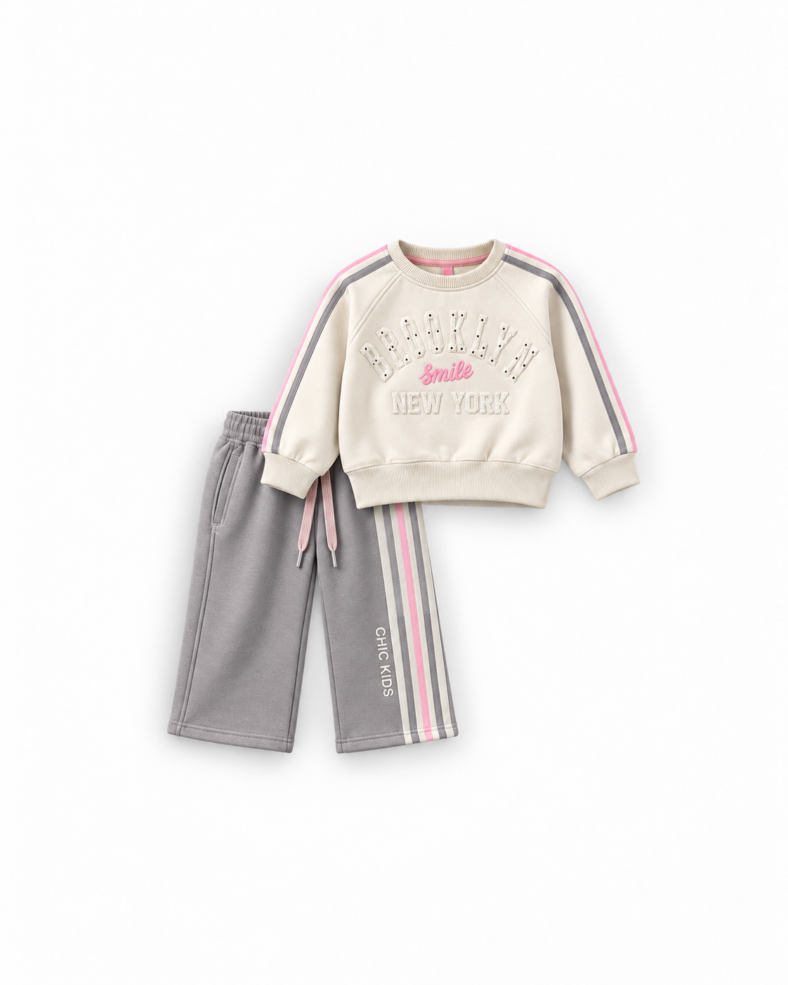 Girls' Brooklyn Taped-Sleeve Wide-Leg Set - Cream