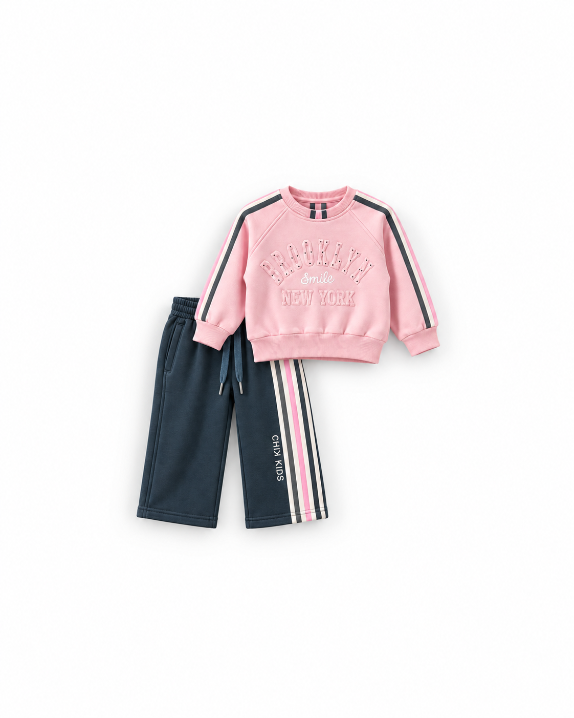 Girls' Brooklyn Taped-Sleeve Wide-Leg Set - Pink