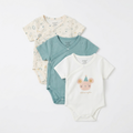 Junior Baby Kimono Bodysuit Pack of 3 - Cream & Teal