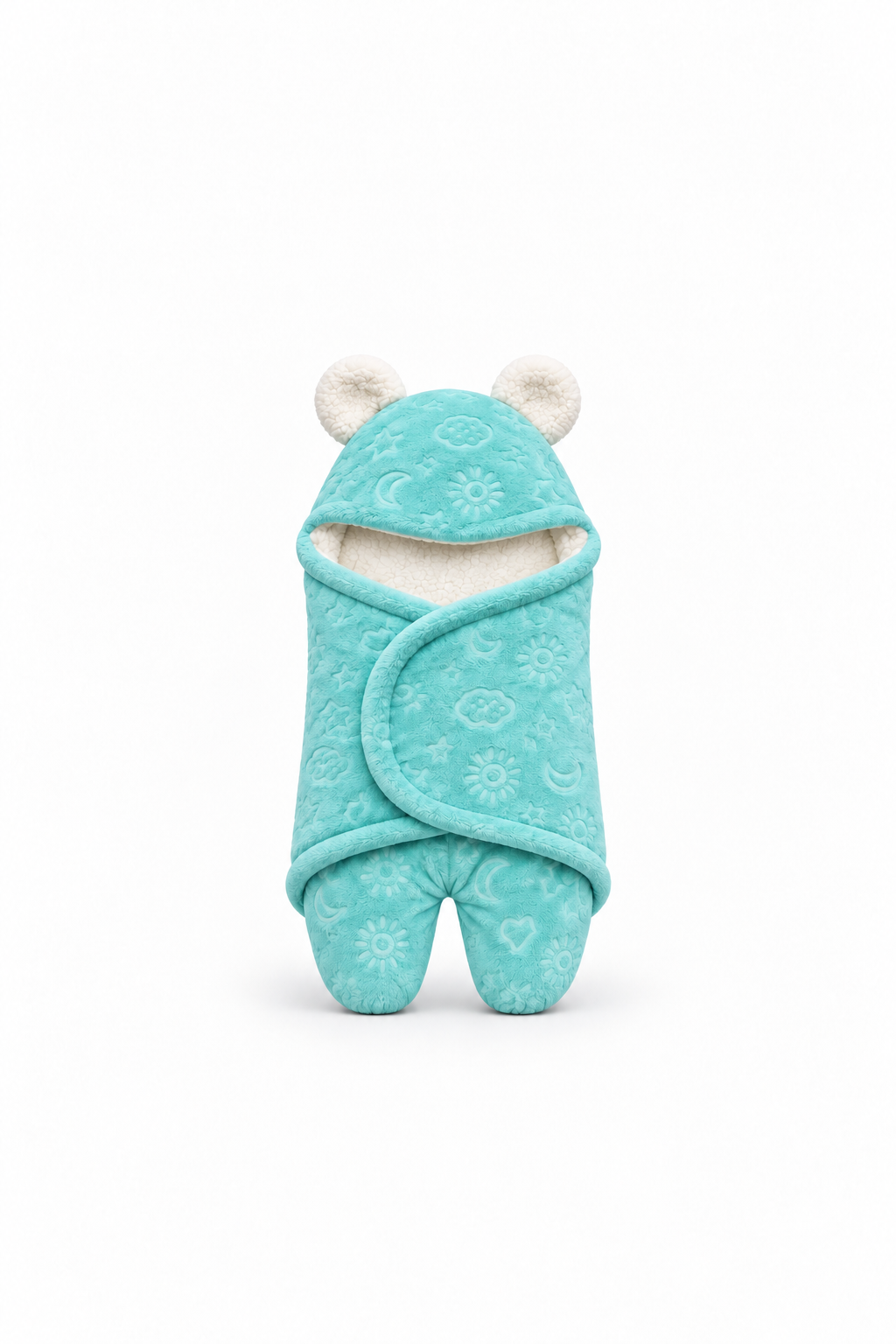 Smurfs Embossed Hooded Swaddle Wrap with Bear Ears - Turquoise
