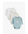 Junior Baby Long Sleeve Bodysuit Pack of 3 - Cream & Teal