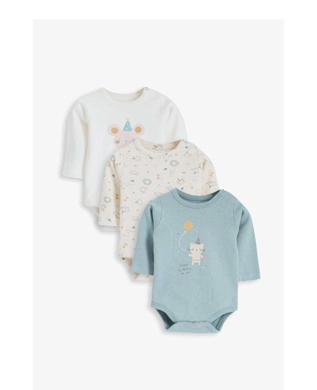 Junior Baby Long Sleeve Bodysuit Pack of 3 - Cream & Teal