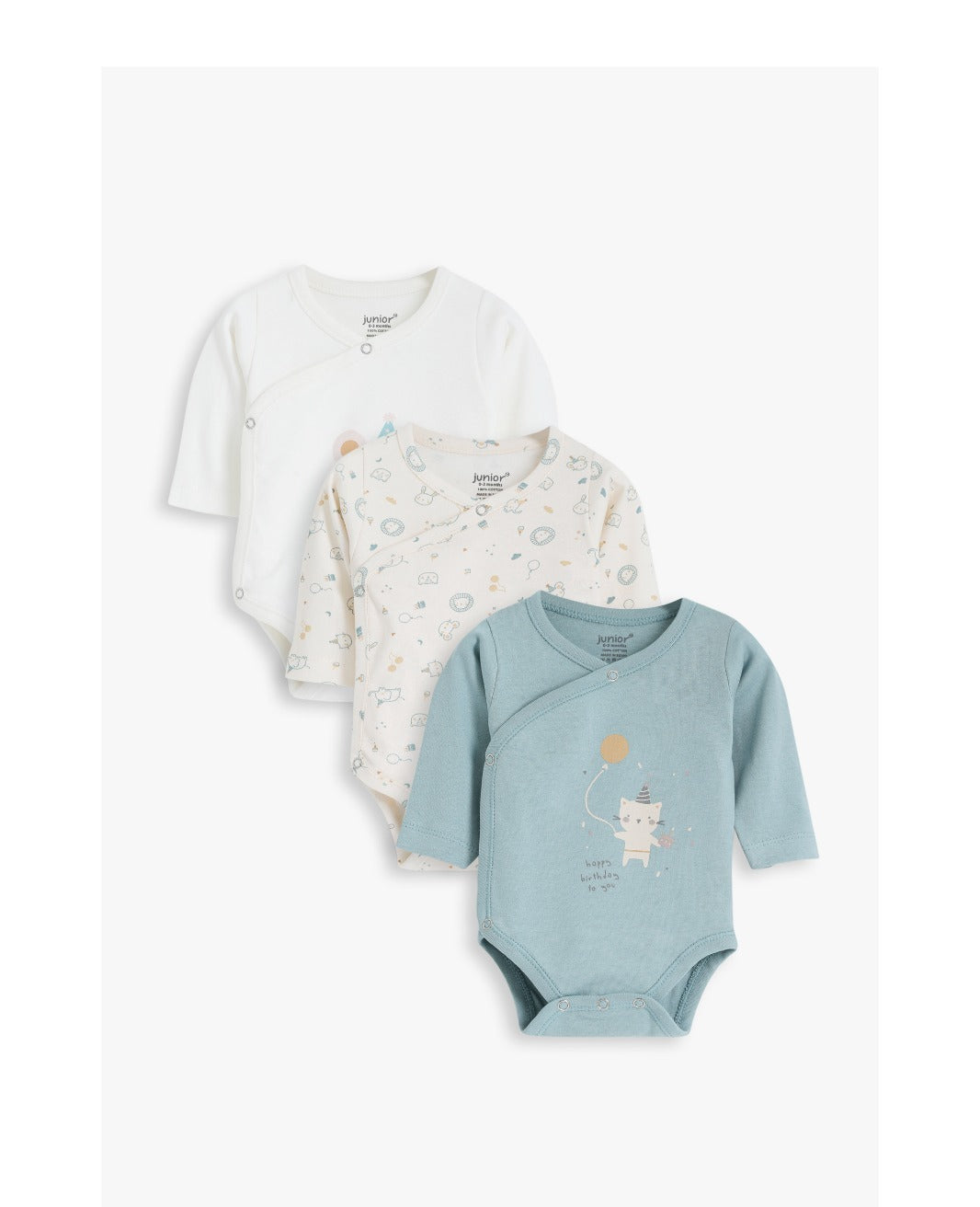 Junior Baby Long Sleeve Kimono Pack of 3 - Cream & Teal