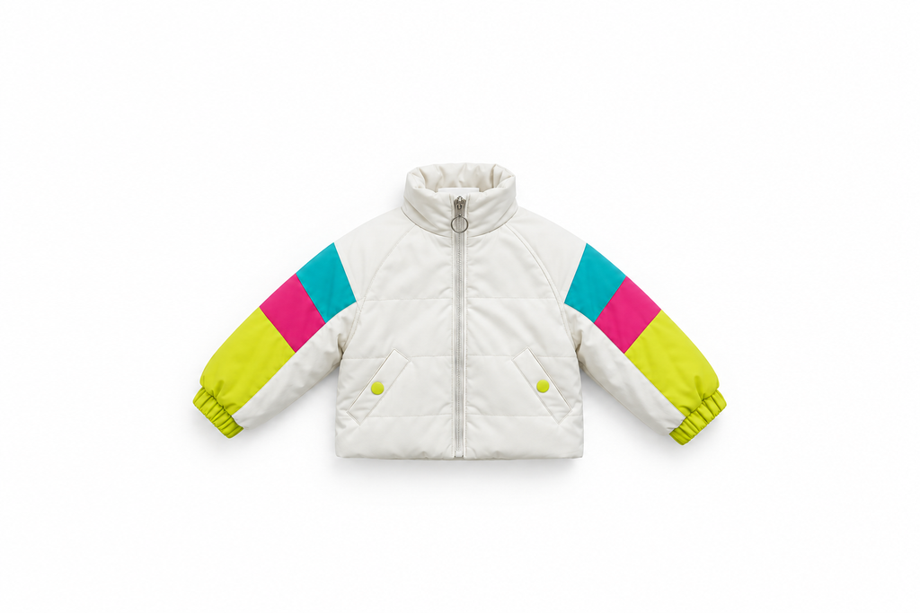 Girls' Colour-Block Puffer Jacket - White