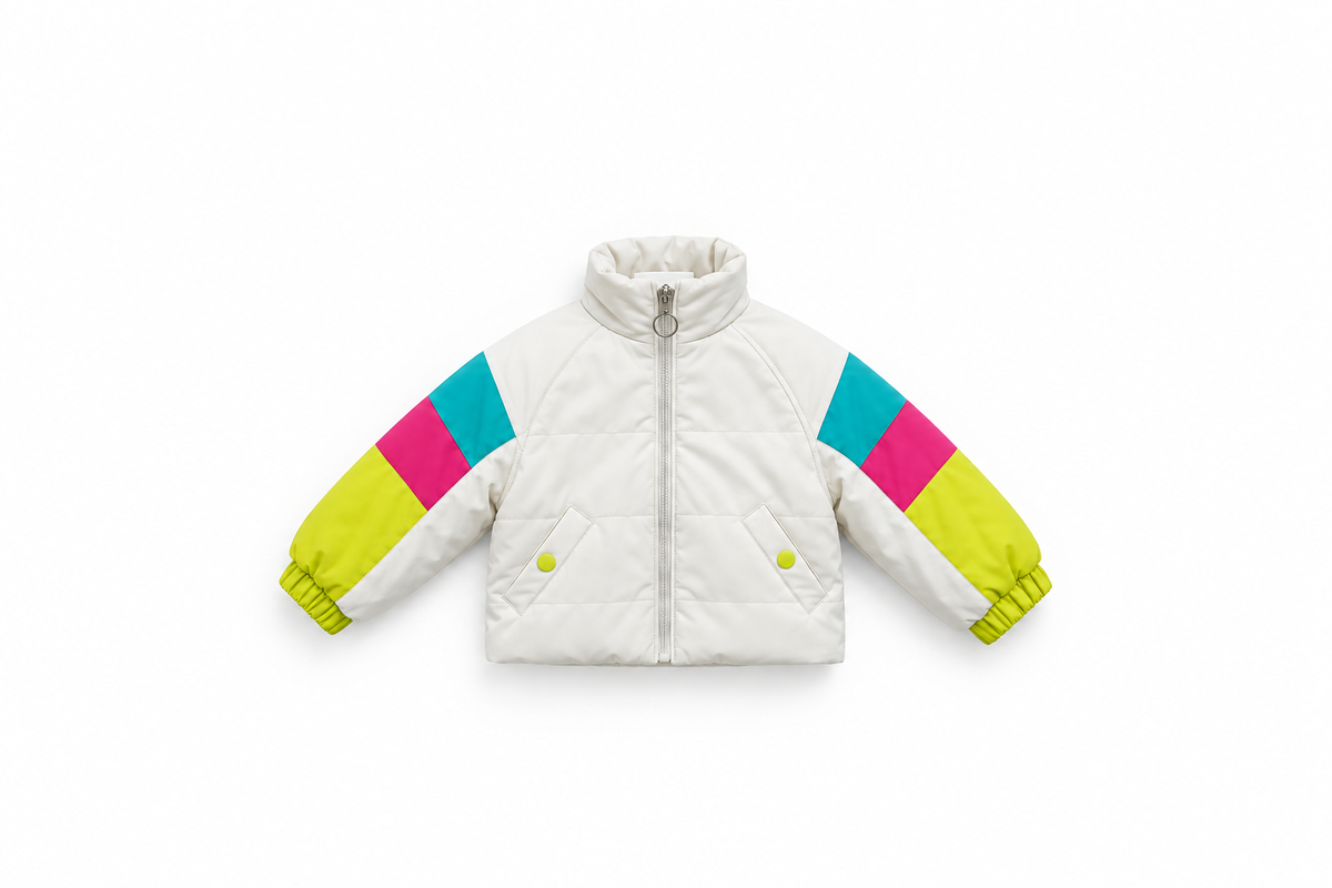 Girls' Colour-Block Puffer Jacket - White