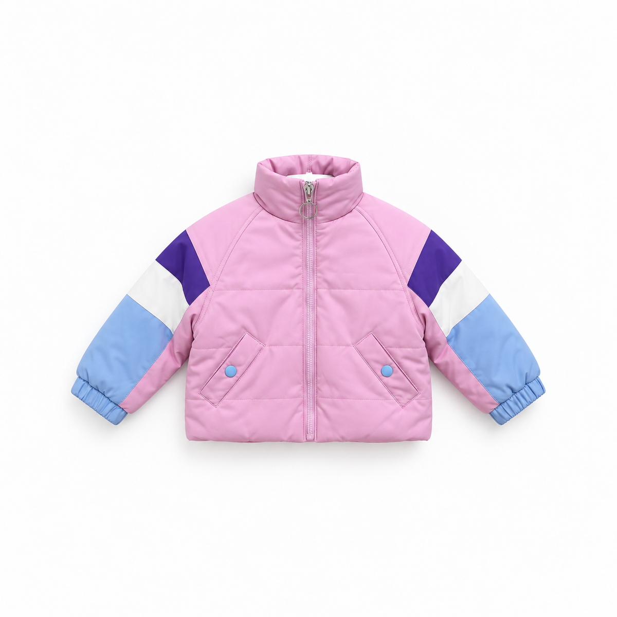 Girls' Colour-Block Puffer Jacket - Rose