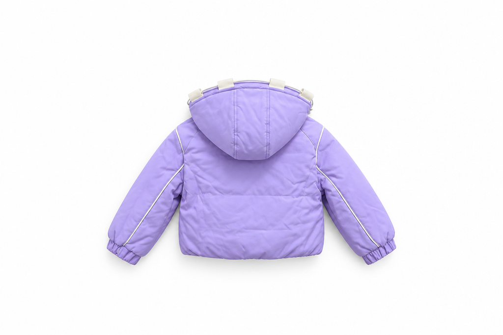 Girls' Piped Hooded Puffer Jacket - Lavender - Lavender