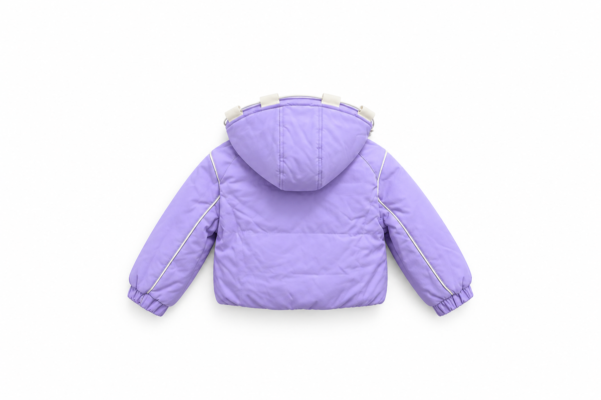 Girls' Piped Hooded Puffer Jacket - Lavender - Lavender