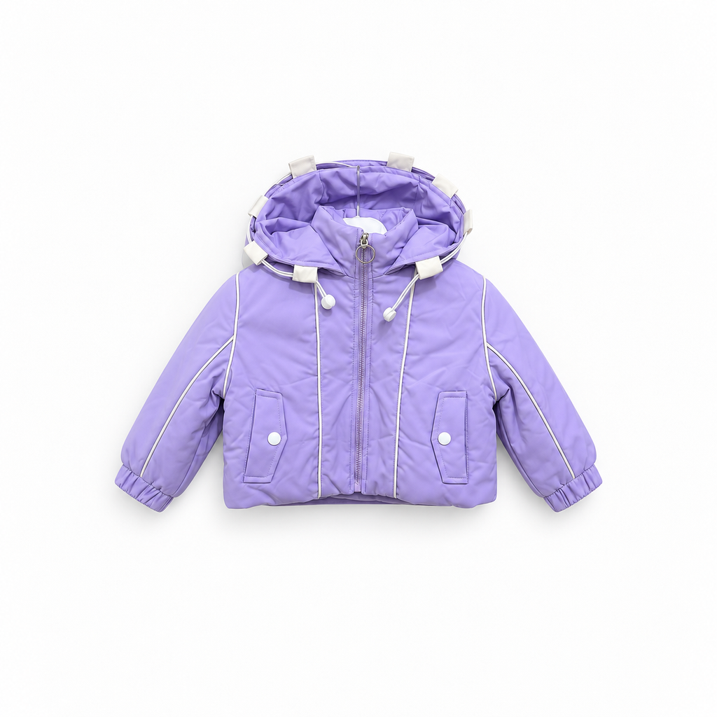 Girls' Piped Hooded Puffer Jacket - Lavender - Lavender