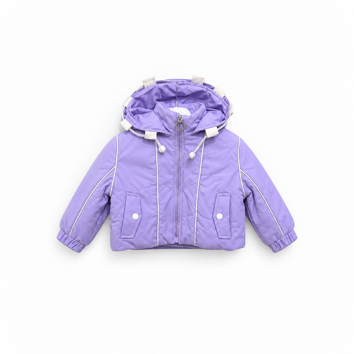Girls' Piped Hooded Puffer Jacket - Lavender - Lavender
