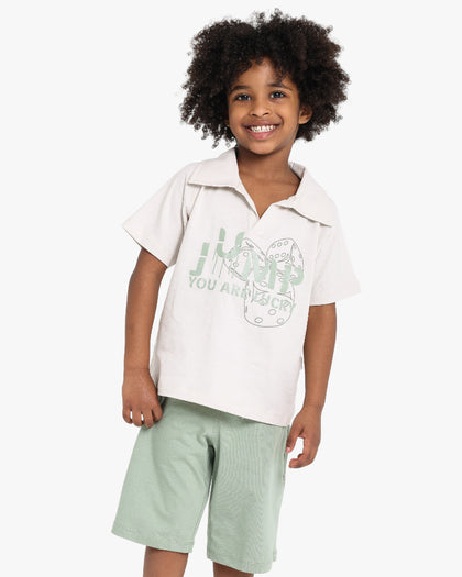 Boys Collar T-Shirt With Shorts Set