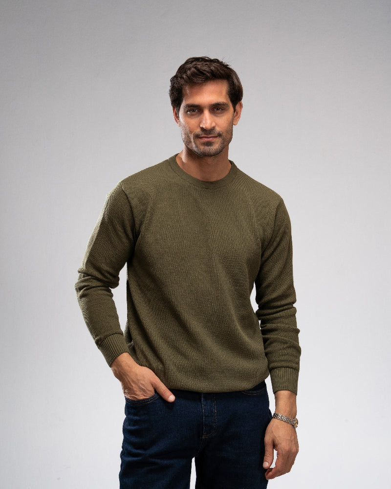 Pique Knit Crew Neck Sweater