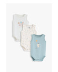 Junior Baby Sleeveless Bodysuit Pack of 3 - Cream & Teal