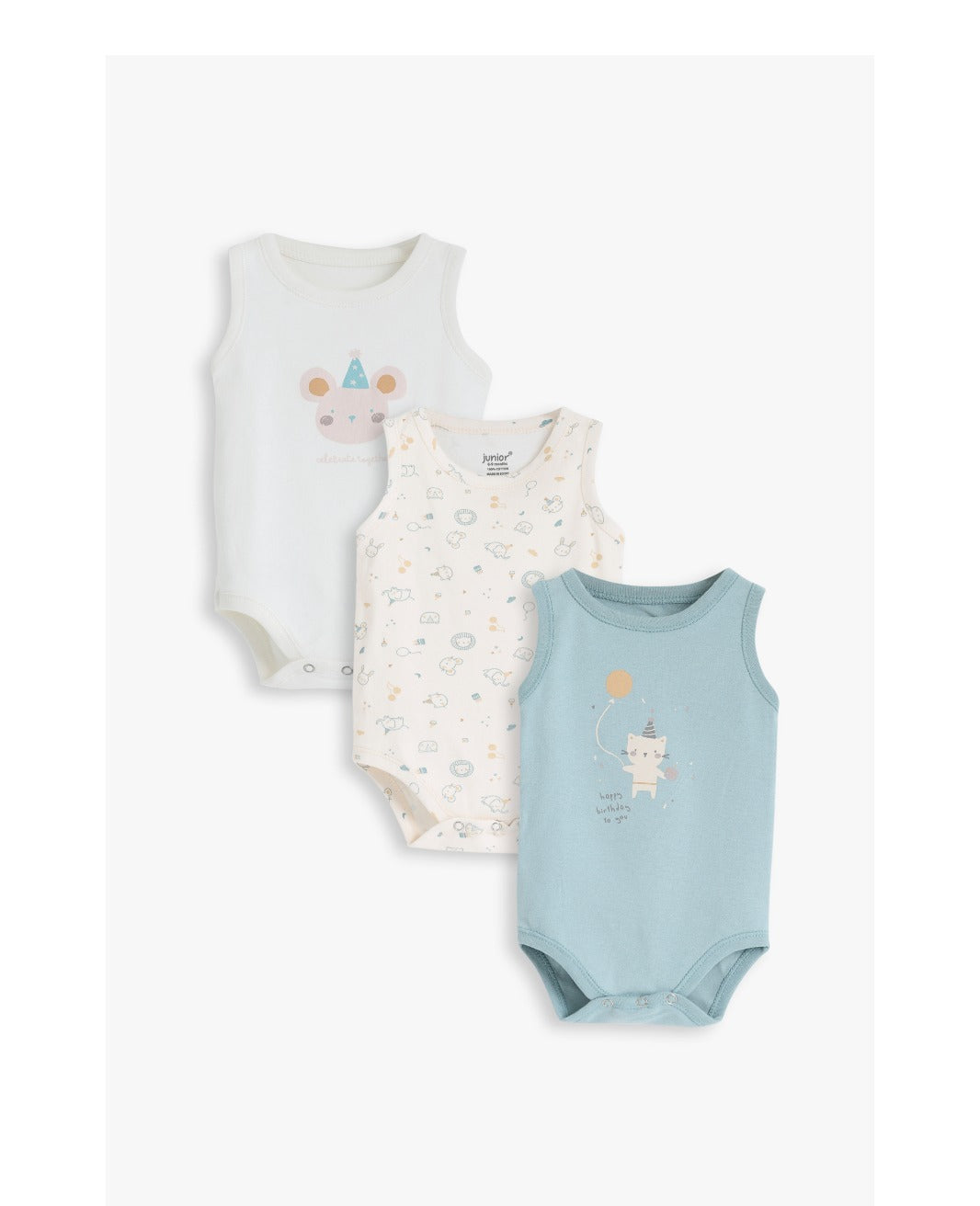Junior Baby Sleeveless Bodysuit Pack of 3 - Cream & Teal