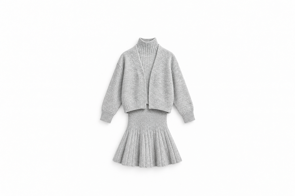 Girls' 3-Piece Ribbed Knit Set - Gray
