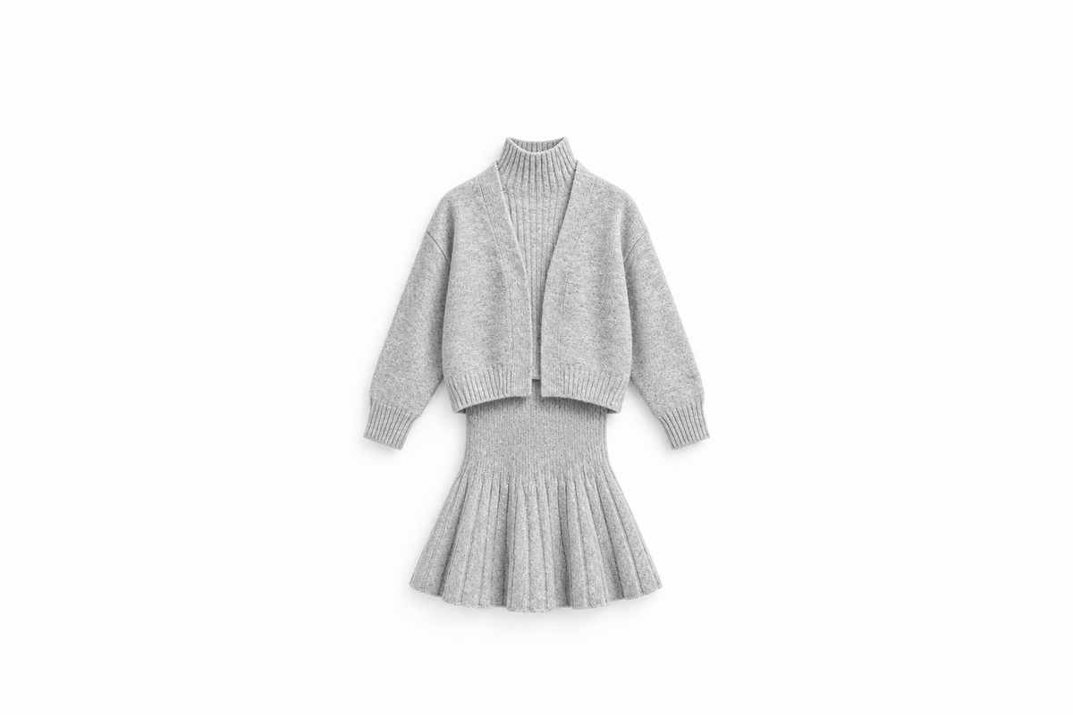 Girls' 3-Piece Ribbed Knit Set - Gray