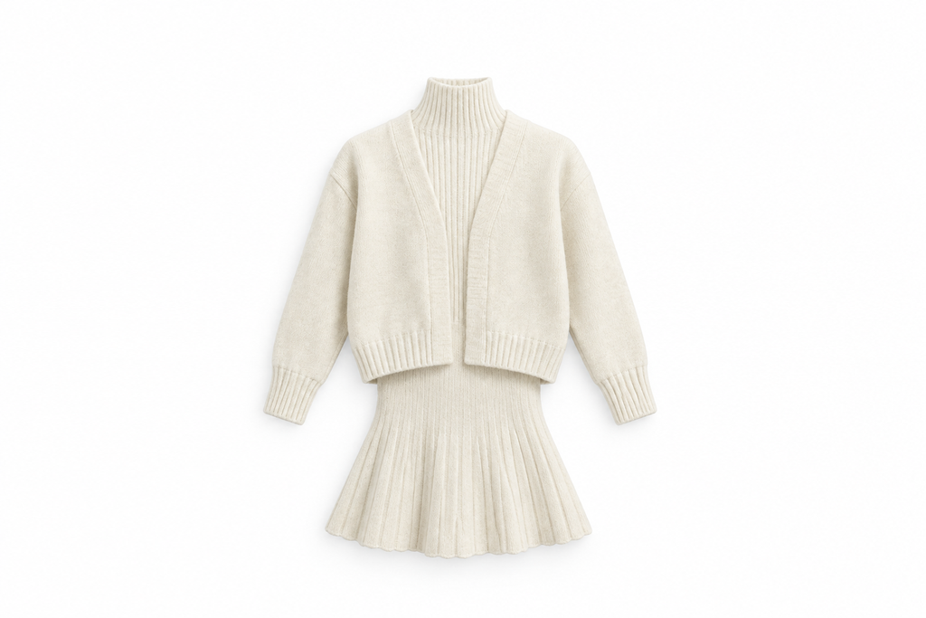 Girls' 3-Piece Ribbed Knit Set - White