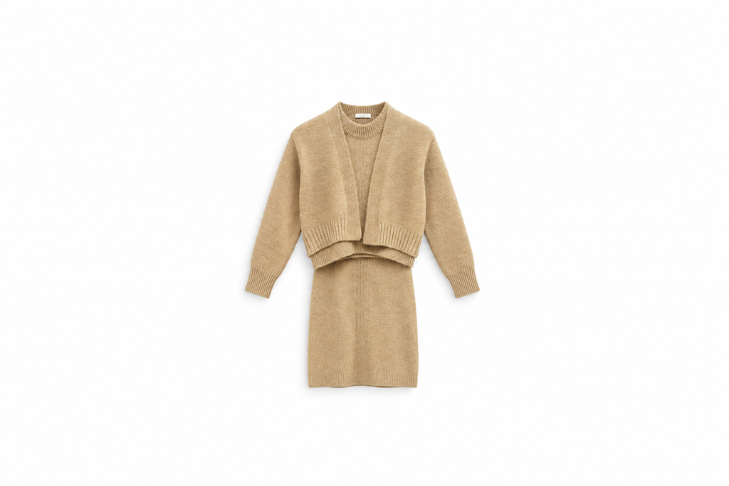 Girls' 3-Piece Textured Knit Set - Camel - Camel