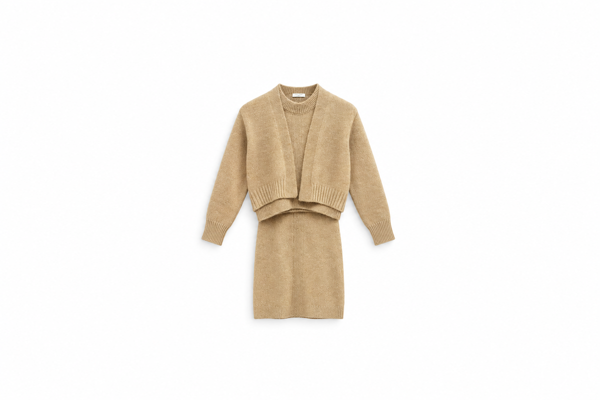 Girls' 3-Piece Textured Knit Set - Camel - Camel
