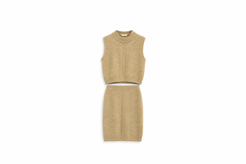 Girls' 3-Piece Textured Knit Set - Camel - Camel