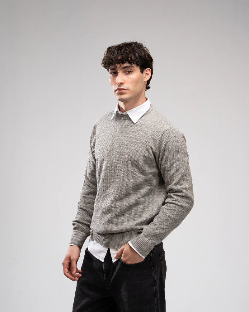 Pique Knit Crew Neck Sweater