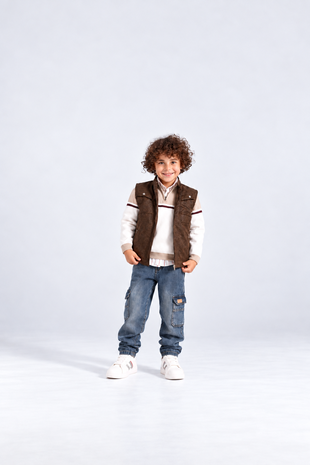 Boys' Leather Gilet 4-Piece Set - Brown