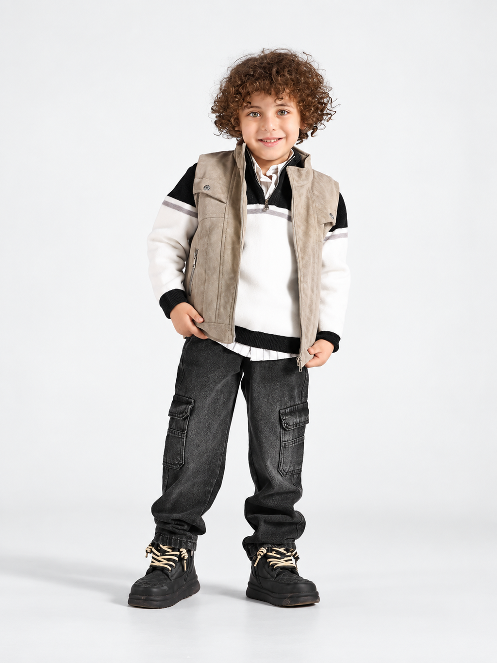Boys' Leather Gilet 4-Piece Set - Silver