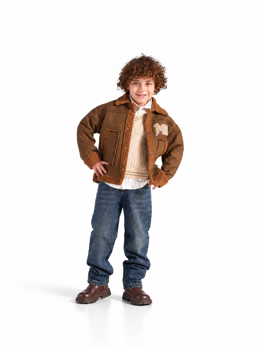 Boys' Sherpa-Trim Leather Jacket 4-Piece Set