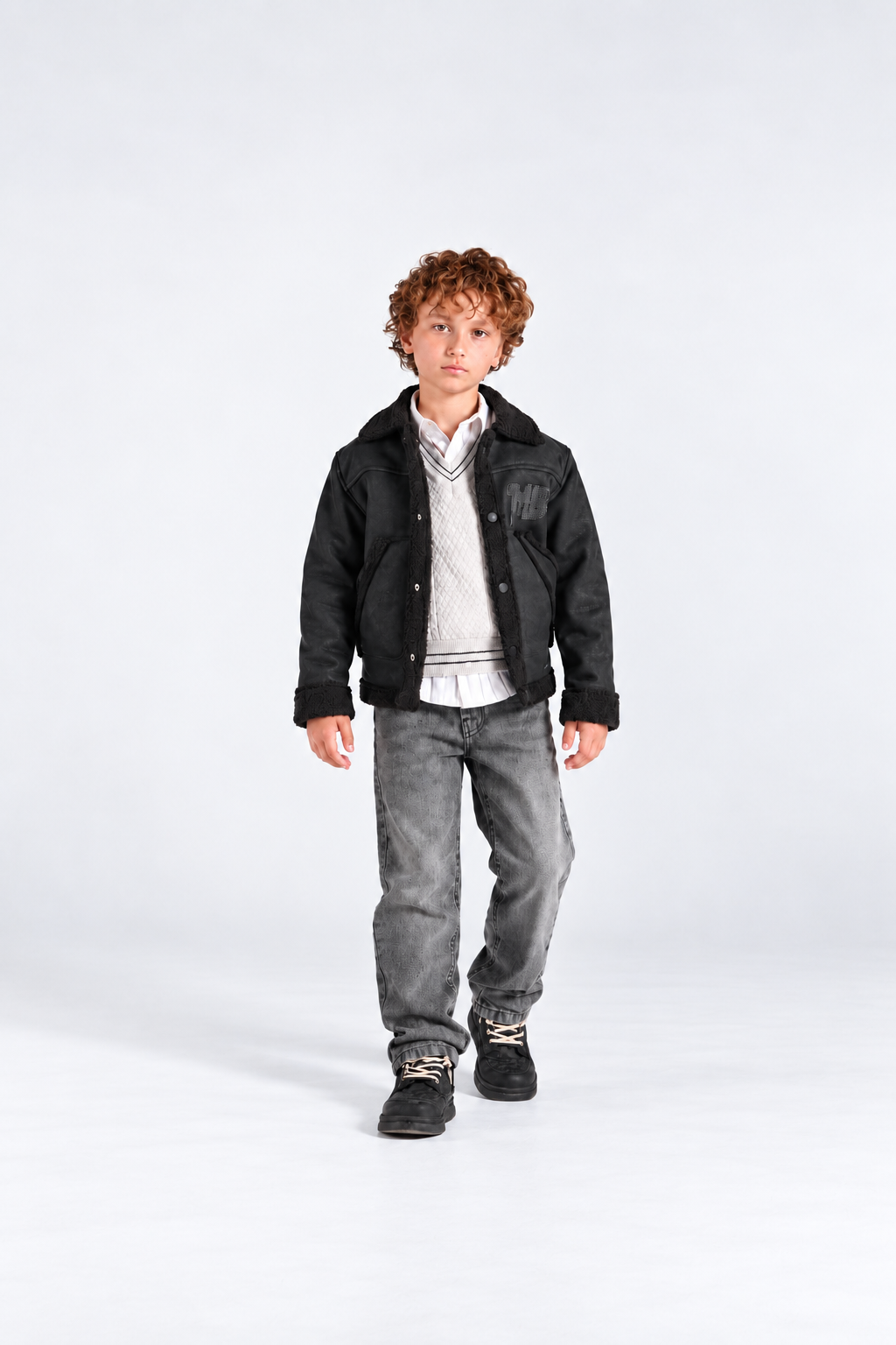 Boys' Sherpa-Lined Leather Jacket Set