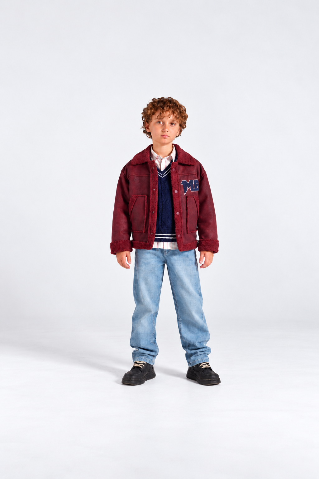 Boys' Sherpa-Lined Leather Jacket Set