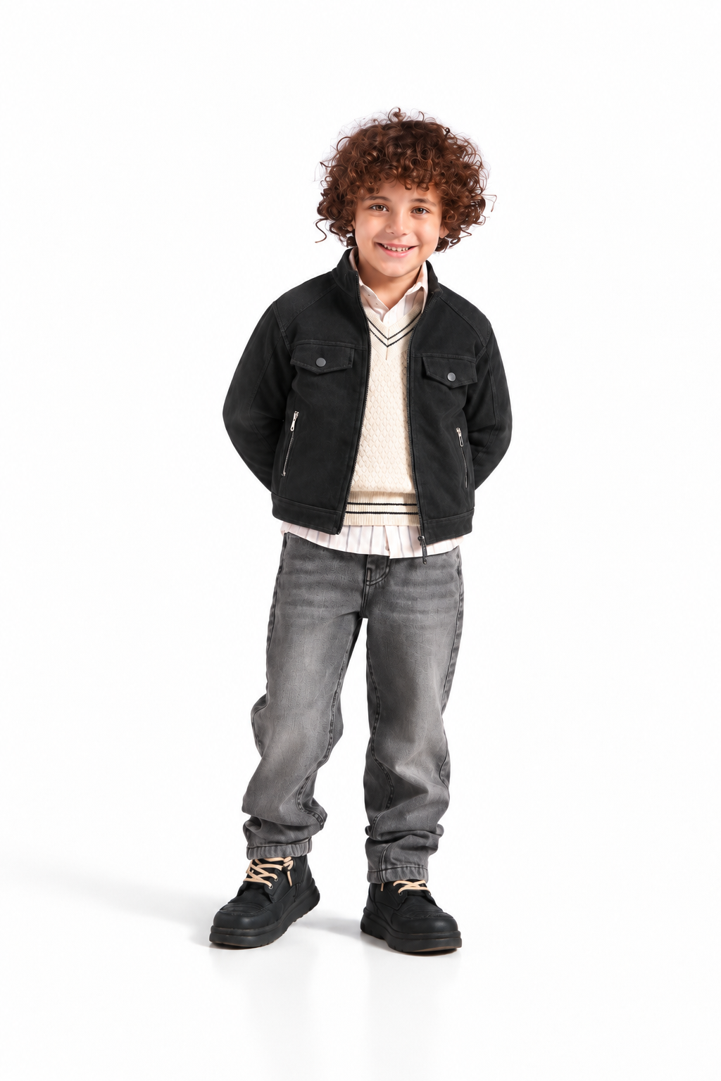 Boys' Zip-Front Trucker Jacket 4-Piece Set - Black