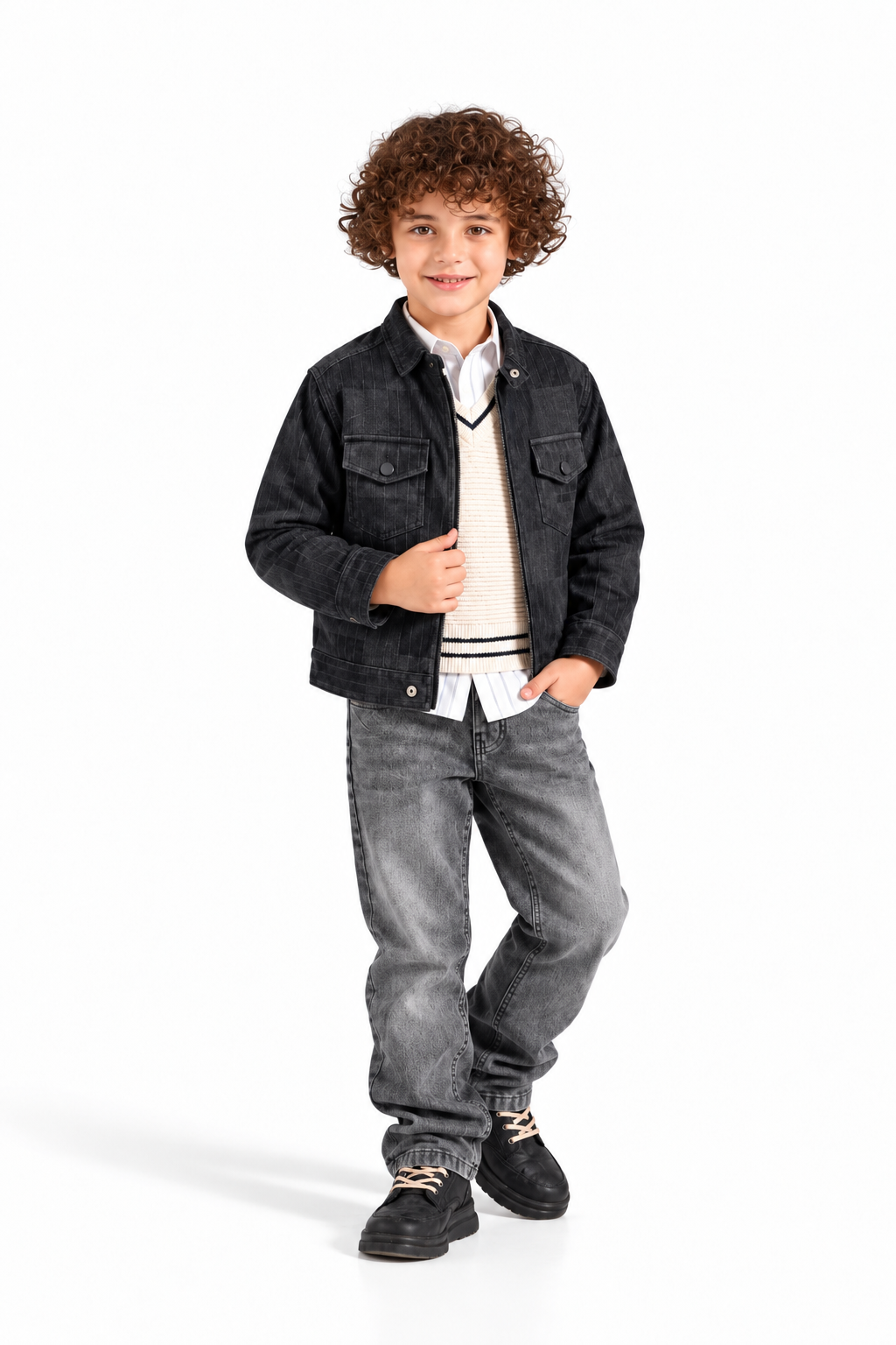 Boys' Suede Trucker Jacket 4-Piece Set - Black