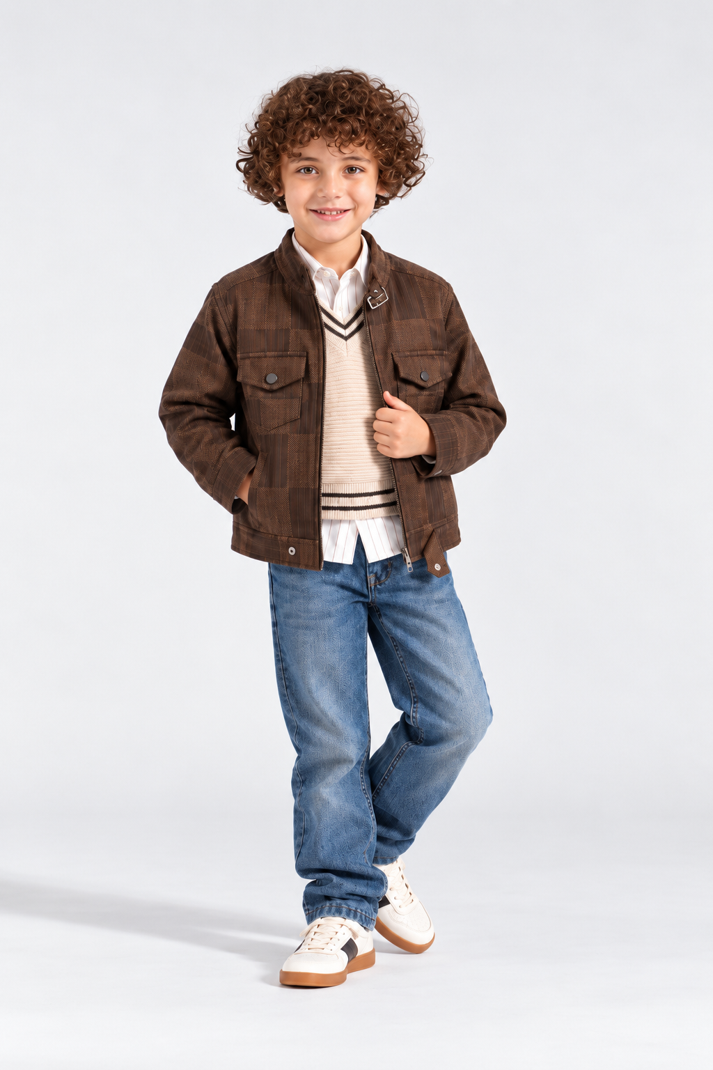 Boys' Suede Trucker Jacket 4-Piece Set - Brown