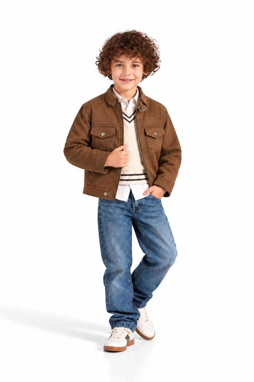 Boys' Suede Trucker Jacket 4-Piece Set - Camel