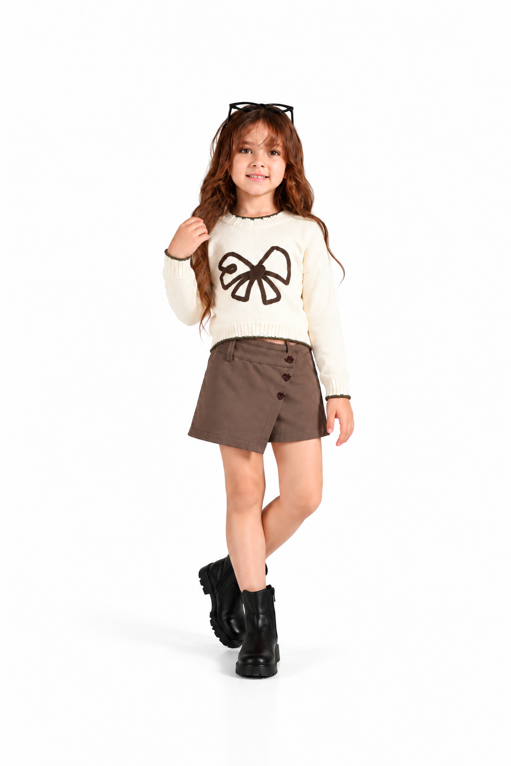 Girls' Knit Jumper and Skort Set - Brown