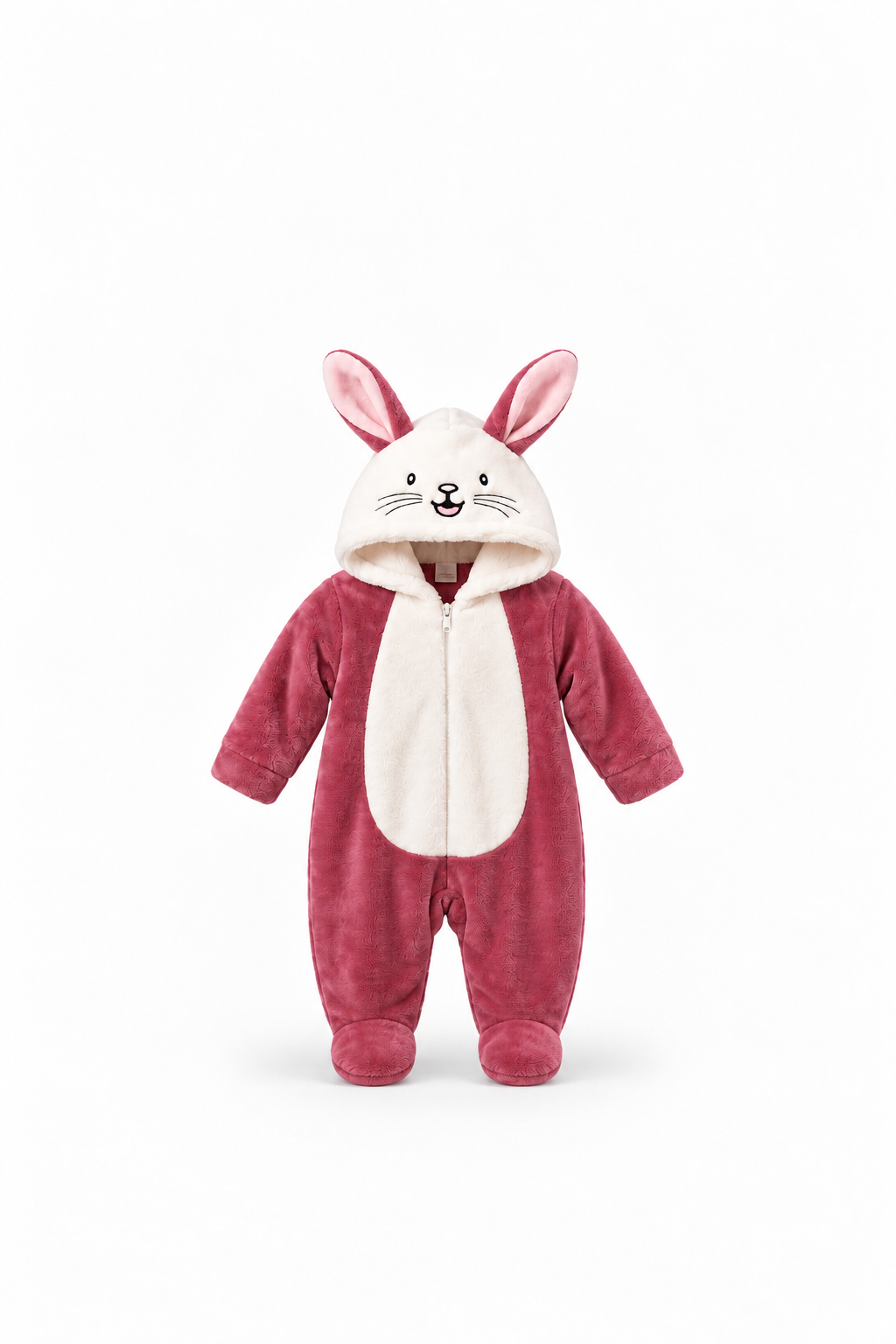 Baby Bunny Footed Romper - Raspberry
