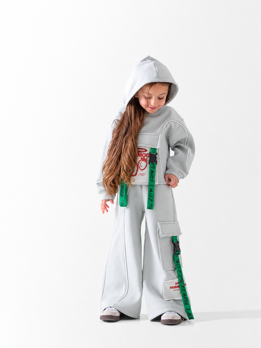 Girls' Cargo Tape Hooded Tracksuit - Mint