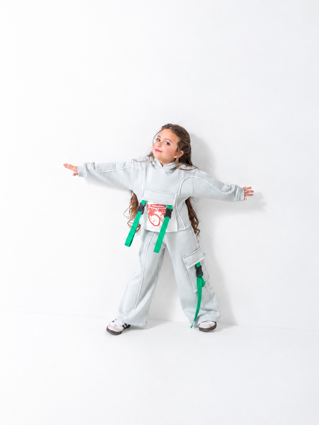 Girls' Cargo Tape Hooded Tracksuit - Mint